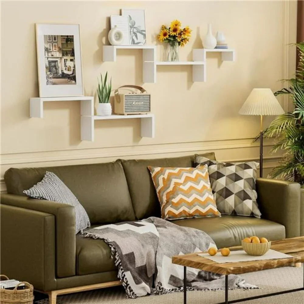 SRIWATANA Floating Wall Shelves Set of 5 Wood Bathroom Bedroom Storage Decor